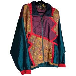 Casual Isle Gold Collection VTG Color-Block Paisley Windbreaker Jacket Size XL